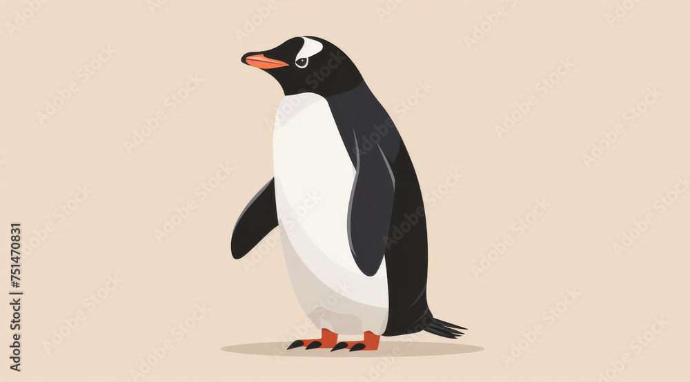 Obraz premium Penguin, illustration and digital art of an animal isolated on a background for poster, post card or printing. Cute, creative and drawing of a cartoon character for wallpaper, canvas and decoration