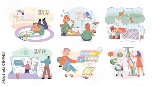 Kids with phone. Vector illustration. Digital technology has reshaped way kids communicate and learn Kids are embracing technology, using their smartphones for various purposes The concept kids