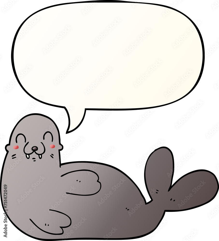 cartoon seal and speech bubble in smooth gradient style cartoon seal and speech bubble in smooth gradient style