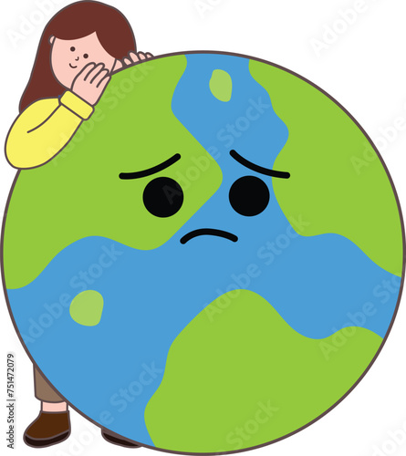 여성과 지구보호 일러스트 - 지구사랑