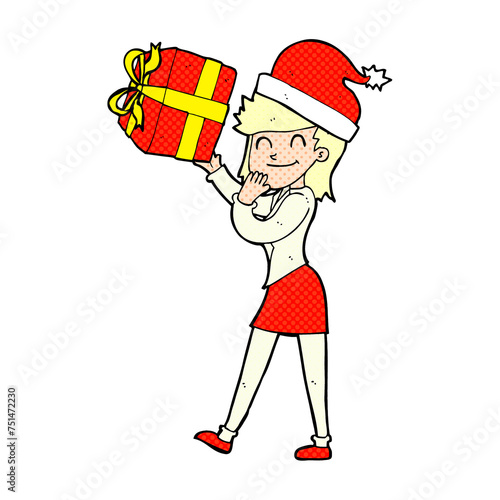 cartoon woman with present photo