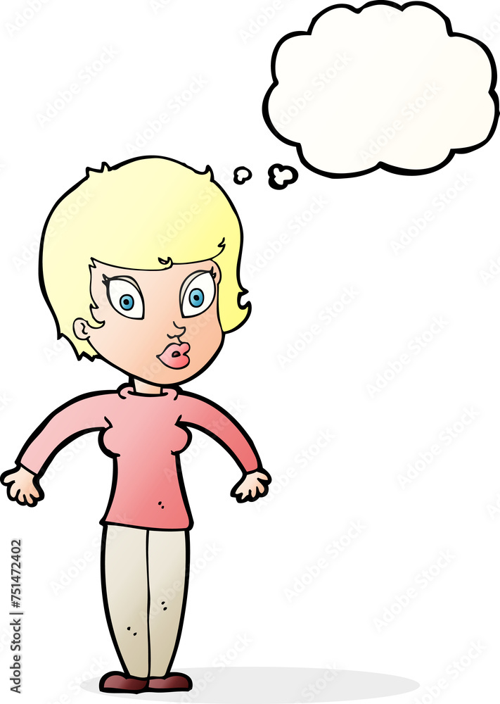 cartoon woman shrugging shoulders with thought bubble cartoon woman shrugging shoulders with thought bubble