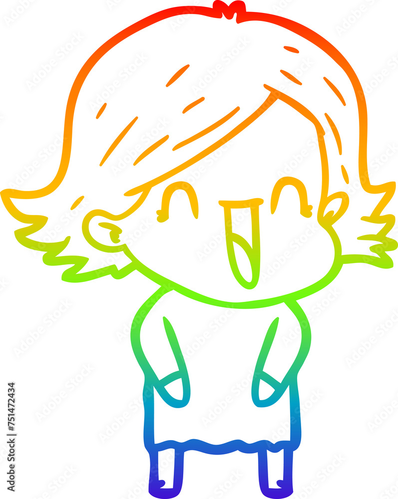 Fototapeta premium rainbow gradient line drawing cartoon laughing woman