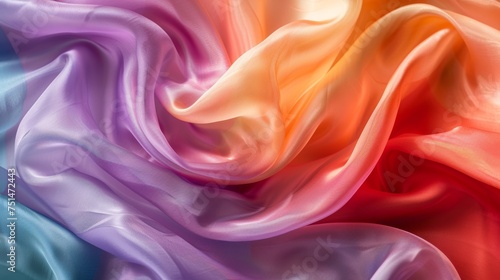 Pastel Rainbow Silk Fabric Flowing, Soft Gradient of Colors with Ethereal Lightness and Fluidity