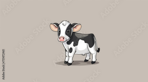 Cow, illustration and digital art of an animal isolated on a background for poster, post card or printing. Cute, creative and drawing of a cartoon character for wallpaper, canvas and decoration