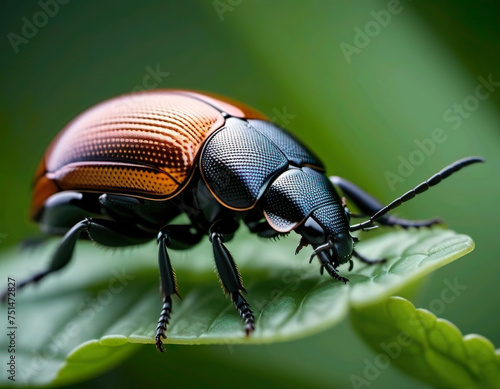 Macro escarabajo dorado y negro sobre una hoja © Cade Foster 