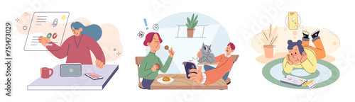 Kids with phone. Vector illustration. The integration technology into education enables kids to study anytime, anywhere Smartphones have revolutionized way kids study and access educational materials
