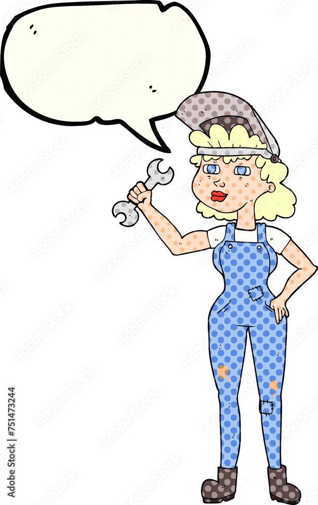 comic book speech bubble cartoon woman with spanner comic book speech bubble cartoon woman with spanner