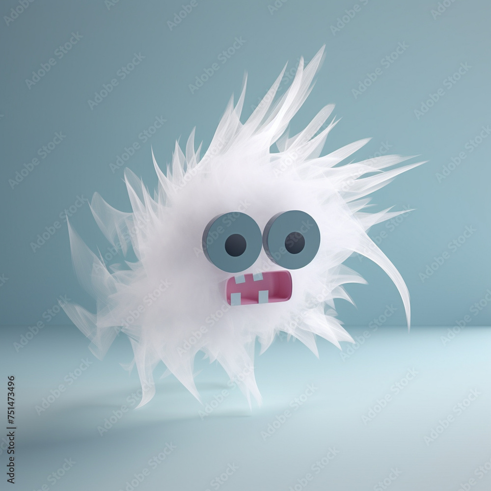 A wind demon with transparent wispy form creating a tornado as it moves through the air with lightning speed quirky character vivid mascot 3d rendercute