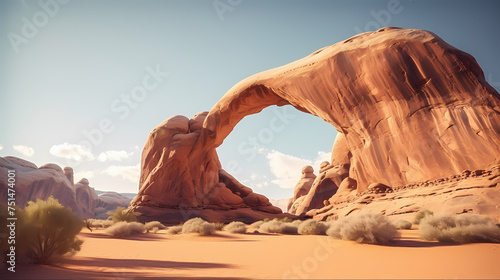 Desert landscape with ancient lost city ruins and huge door background