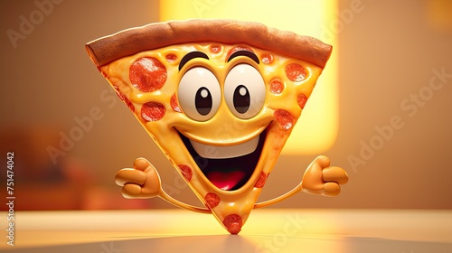 Smiling pizza cartoon with big eyes