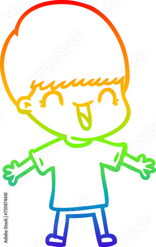 rainbow gradient line drawing happy cartoon boy