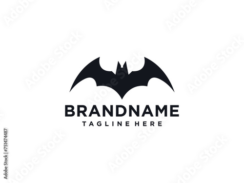 flying bat silhouette logo vector illustration, negative space bat logo