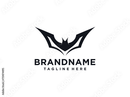 flying bat silhouette logo vector illustration, negative space bat logo