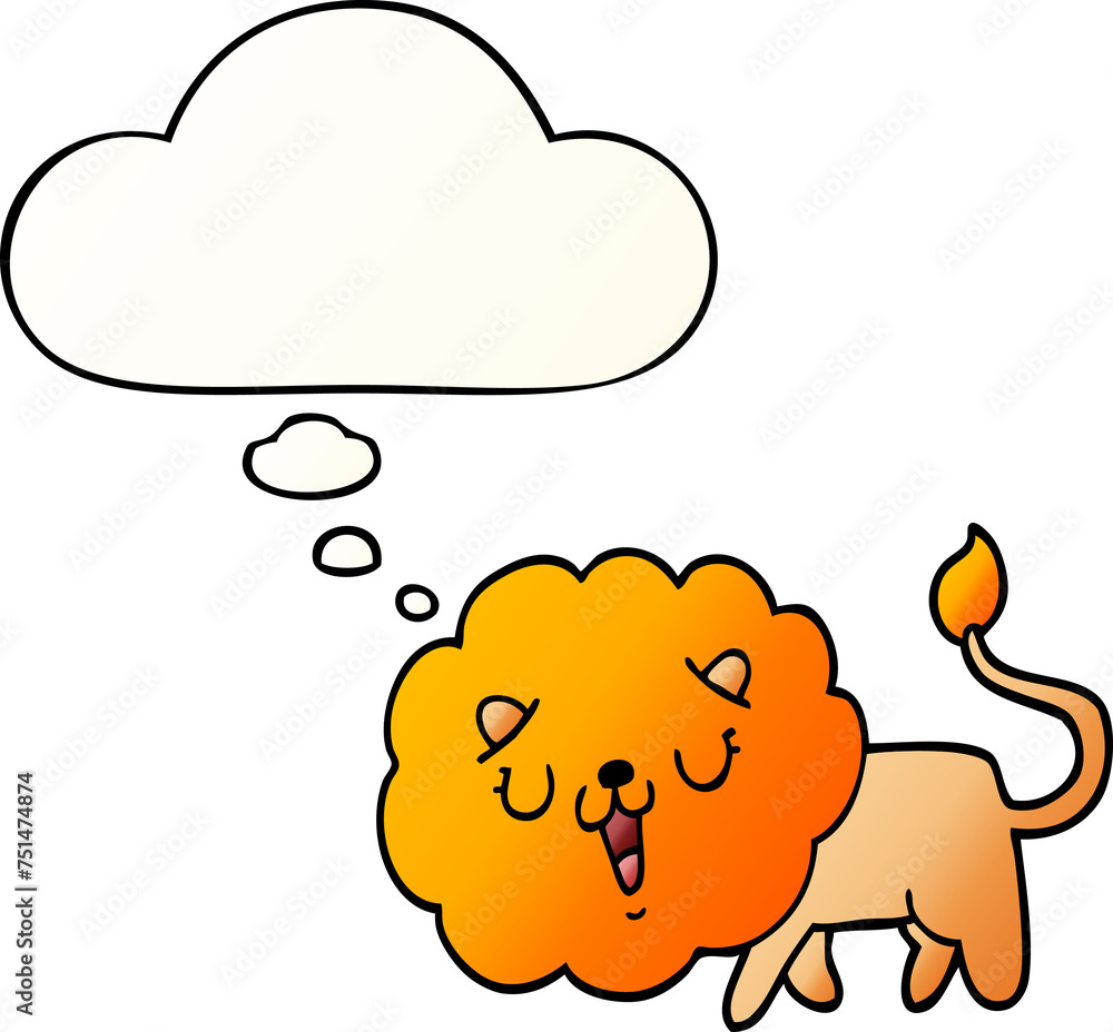 cute cartoon lion and thought bubble in smooth gradient style cute cartoon lion and thought bubble in smooth gradient style