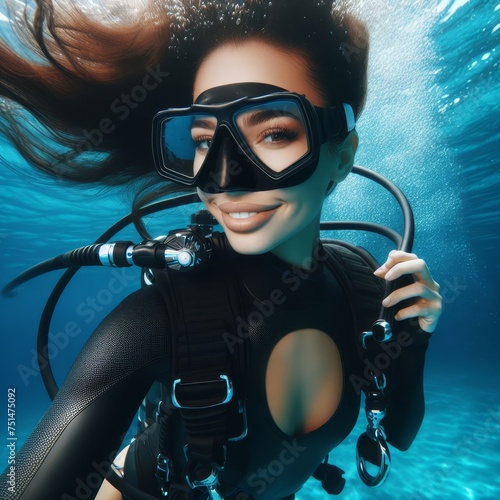 Close-up of a female diver underwater