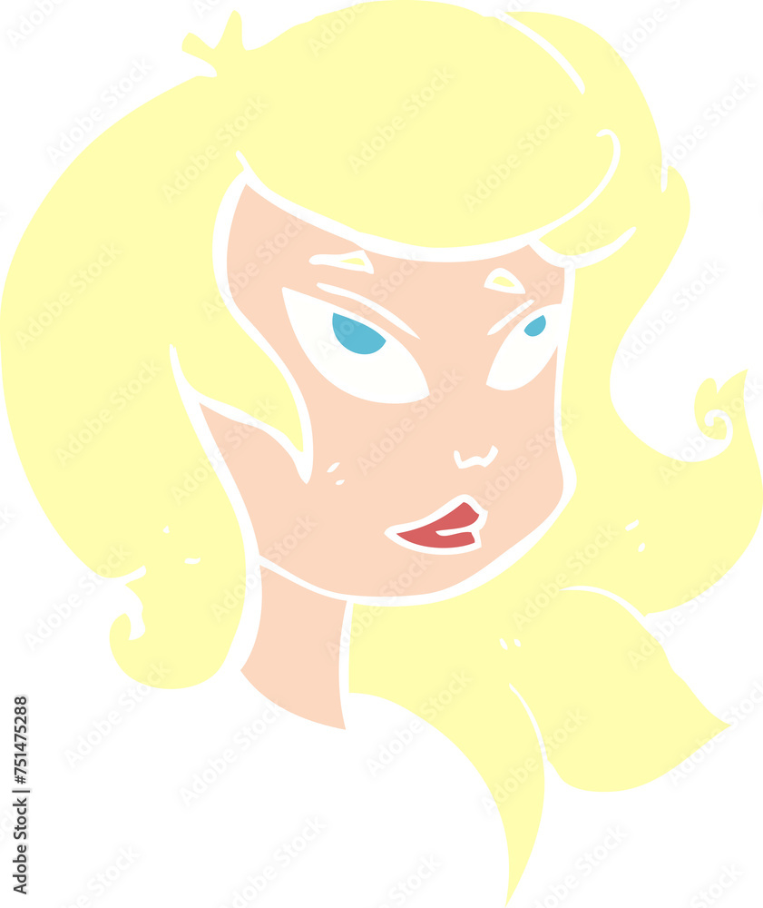 flat color illustration of a cartoon female face