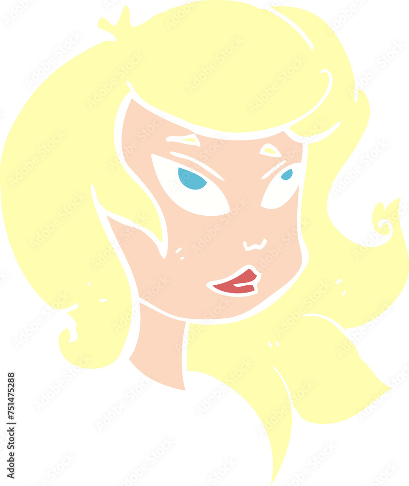 flat color illustration of a cartoon female face flat color illustration of a cartoon female face