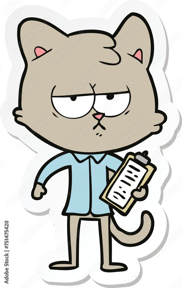 sticker of a bored cartoon cat taking survey sticker of a bored cartoon cat taking survey