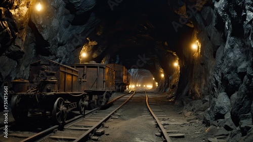 Underground mine with rail tracks