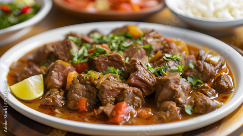 Appetizing beef stew with fresh herbs