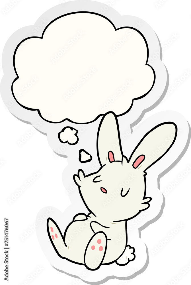 cartoon rabbit sleeping and thought bubble as a printed sticker cartoon rabbit sleeping and thought bubble as a printed sticker