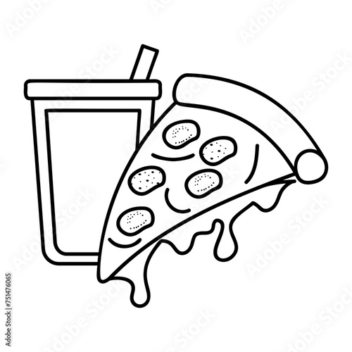Pizza Slice with Melting Cheese outline concept,  hot and freshly baked pizzeria piece vector design, Fast Food hand draw symbol, Junk food sign, english american cuisine stock illustration 