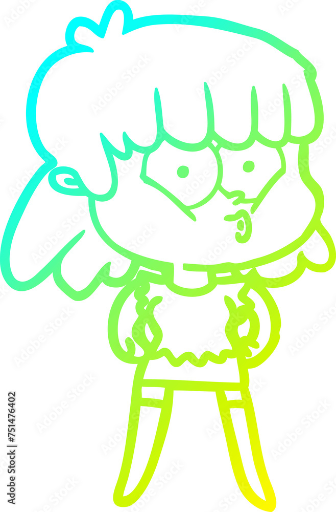 cold gradient line drawing cartoon whistling girl