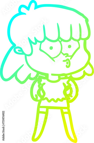 cold gradient line drawing cartoon whistling girl