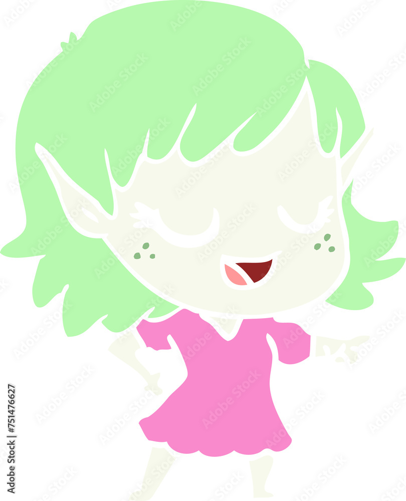 happy flat color style cartoon elf girl happy flat color style cartoon elf girl