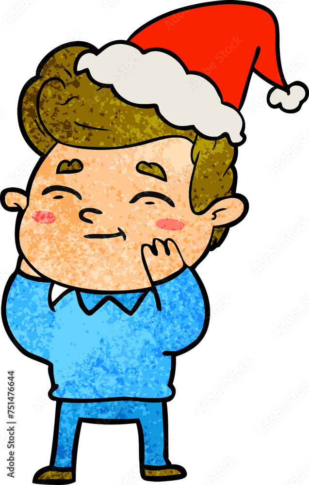 Fototapeta premium happy textured cartoon of a man wearing santa hat
