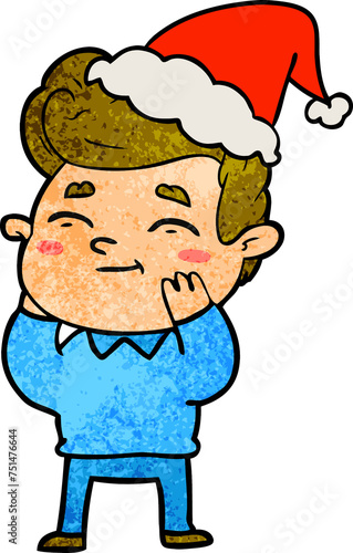 happy textured cartoon of a man wearing santa hat