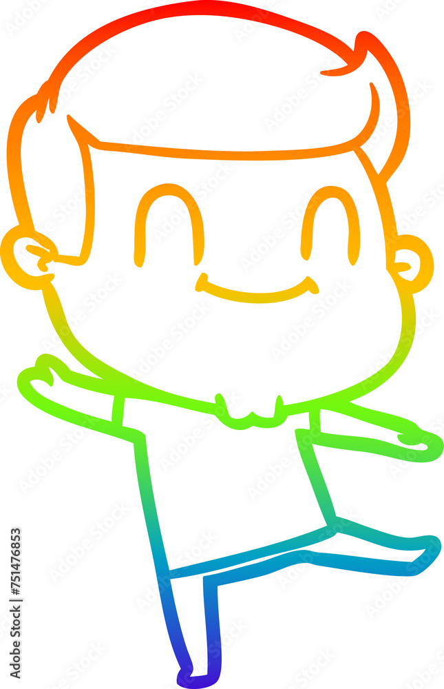 rainbow gradient line drawing cartoon happy man