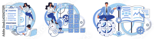 Workflow vector illustration. Progress in business is achieved through strategic workflow management The organizations success depends on efficient workflow procedures Efficient workflow management