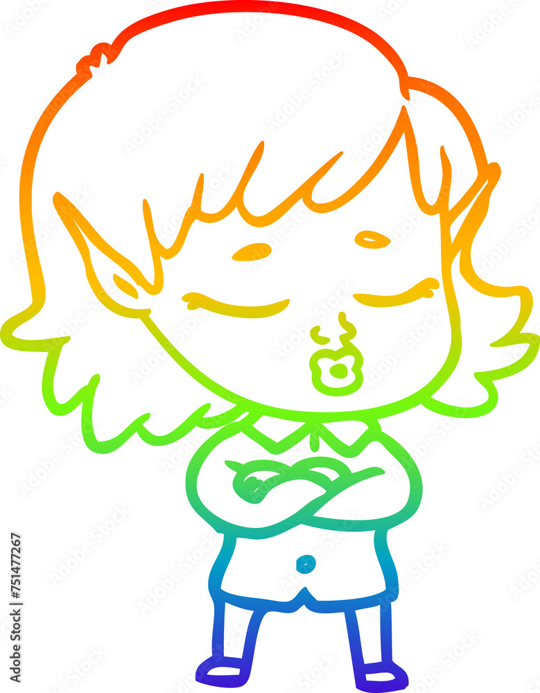 rainbow gradient line drawing pretty cartoon elf girl rainbow gradient line drawing pretty cartoon elf girl