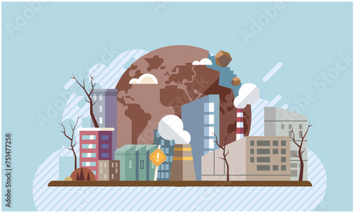 Industrial pollution. Dirty waste. Environmental pollution. Vector illustration. Toxic waste chemicals are leaking into our food chain Industrial pollution requires international cooperation