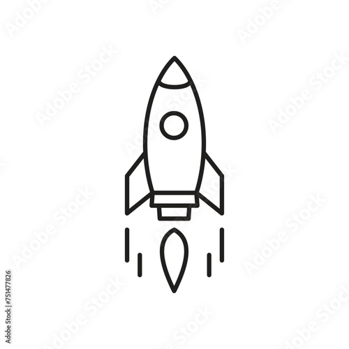 Line icon of a rocket, rocket movement with a tribe of engine, isolated from the background,