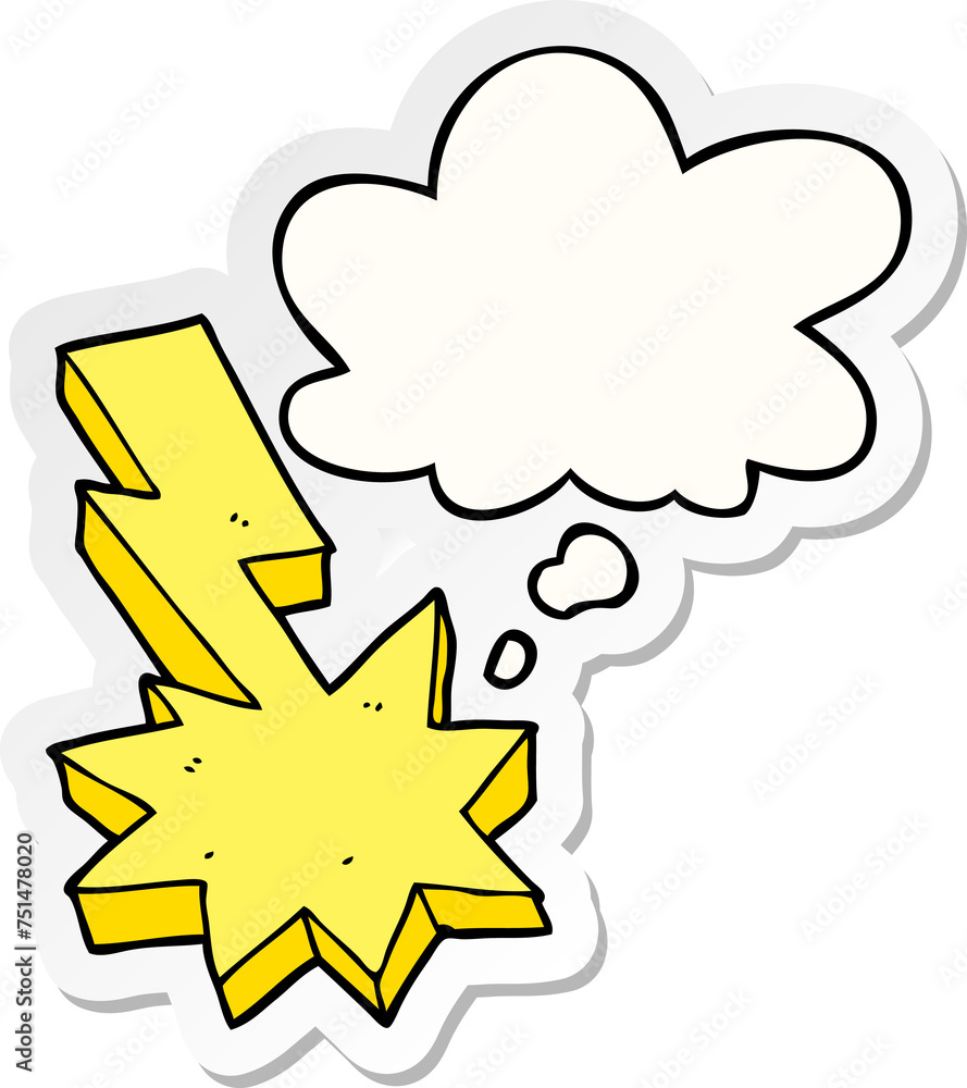 cartoon lightning strike and thought bubble as a printed sticker cartoon lightning strike and thought bubble as a printed sticker