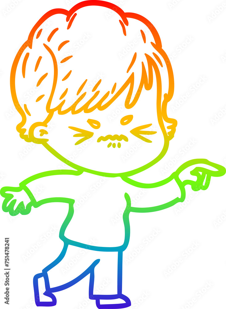 rainbow gradient line drawing cartoon frustrated woman rainbow gradient line drawing cartoon frustrated woman