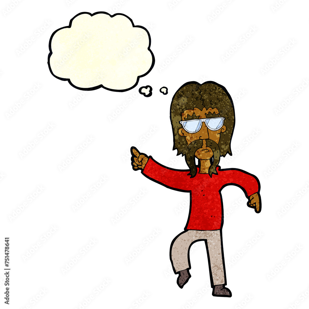 cartoon hippie man wearing glasses with thought bubble cartoon hippie man wearing glasses with thought bubble