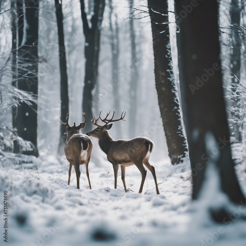 Hirsche im verschneiten Wald