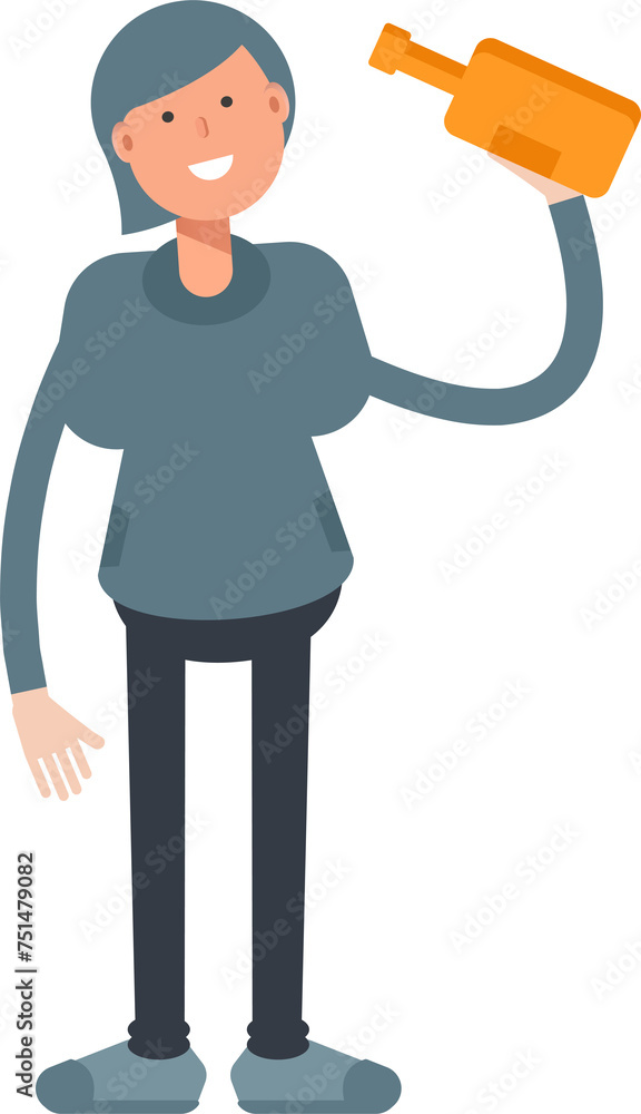 Woman Character Drinking Beer
