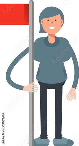 Woman Character Holding Flag Pole 