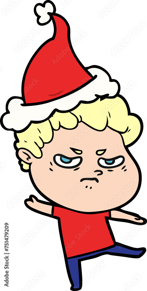 line drawing of a angry man wearing santa hat line drawing of a angry man wearing santa hat