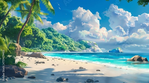 bleu beach with palm trees view
