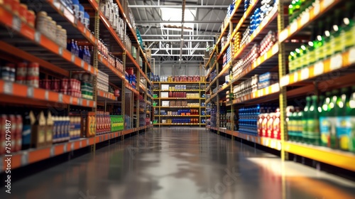 warehouse shelves stocked with products