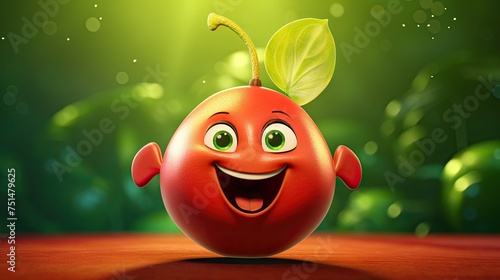 Smiling guava cartoon with big eyes
