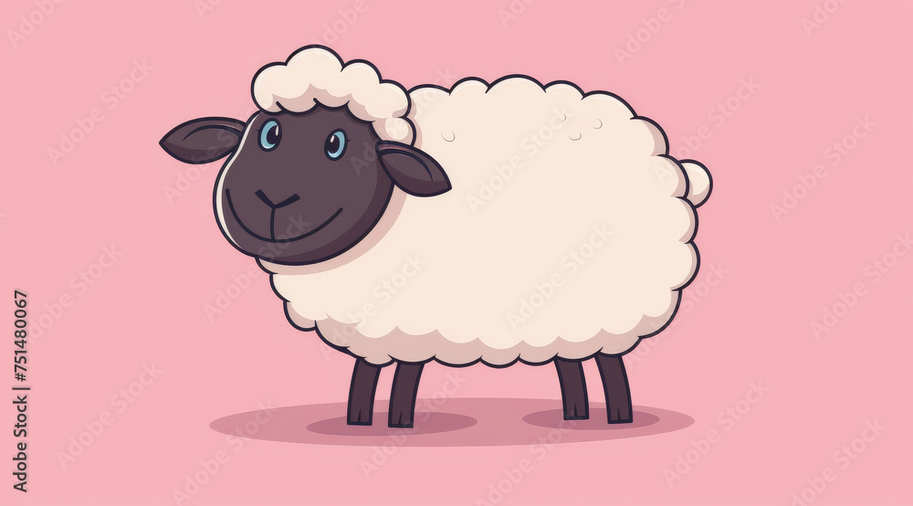 Naklejka premium Sheep, illustration and digital art of an animal isolated on a background for poster, post card or printing. Cute, creative and drawing of a cartoon character for wallpaper, canvas and decoration