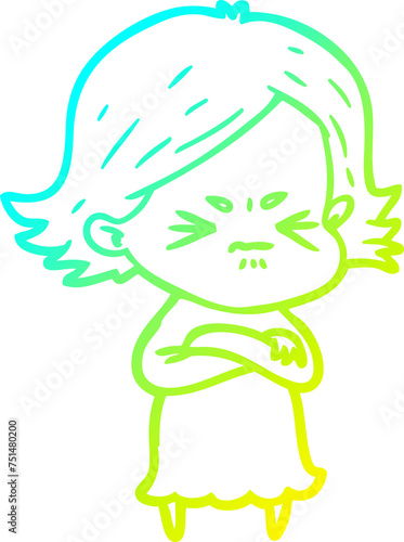 cold gradient line drawing cartoon angry woman