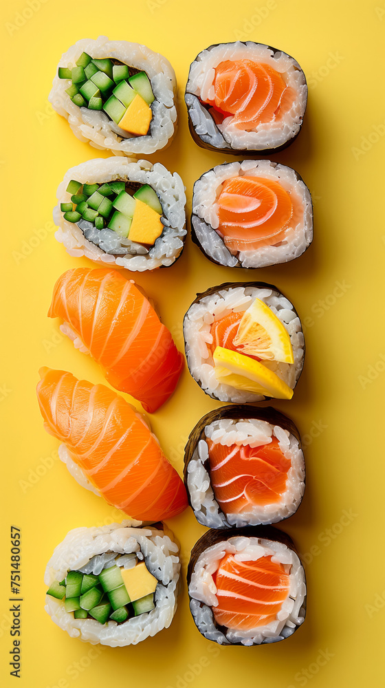 Sushi on a yellow background